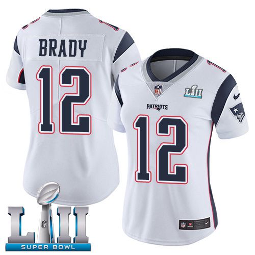 Women New England Patriots #12 Brady White Limited 2018 Super Bowl NFL Jerseys